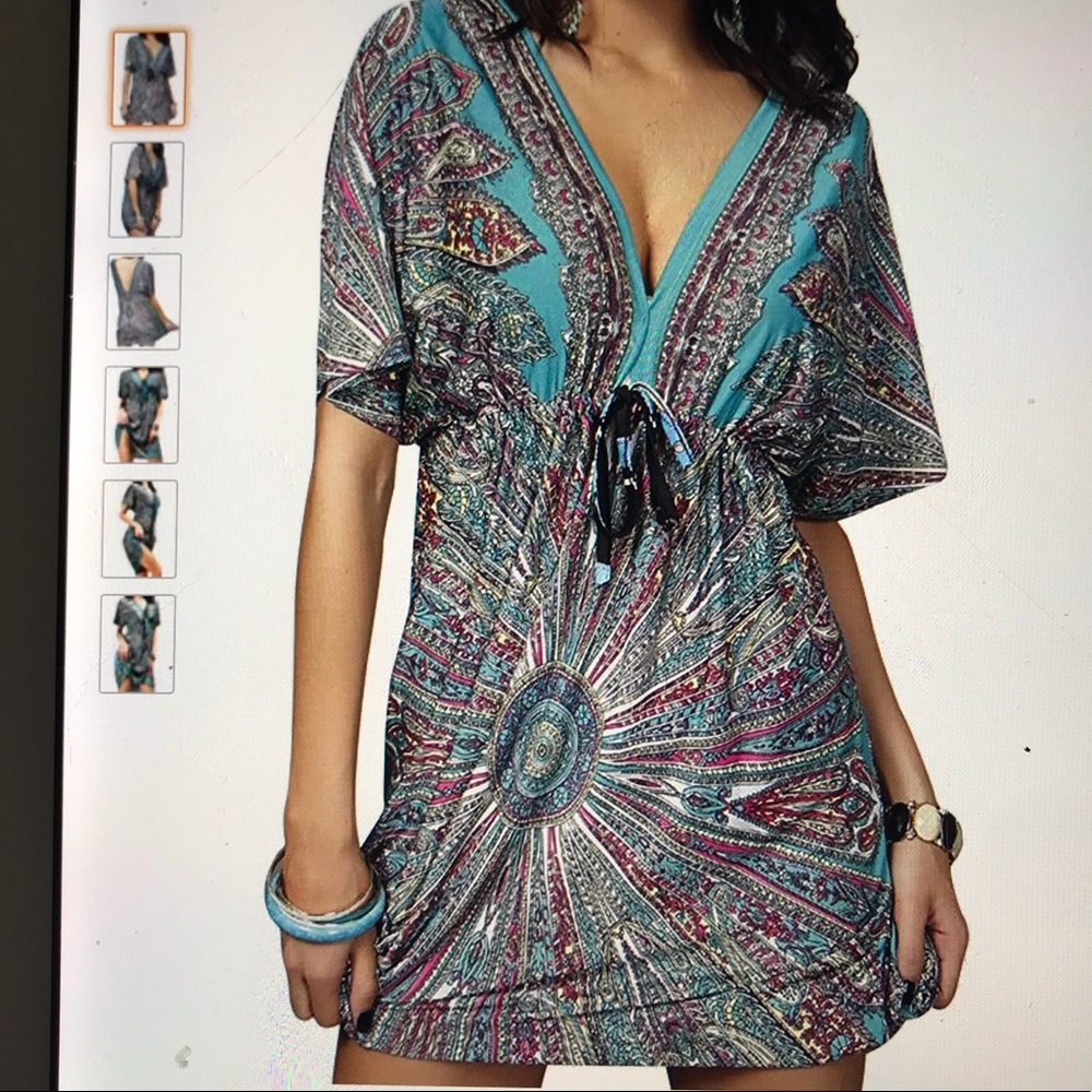 AMOURRI | Women’s V-Neck Bandeau Loose Bathing Suit Cover Ups Beach Dress | XL